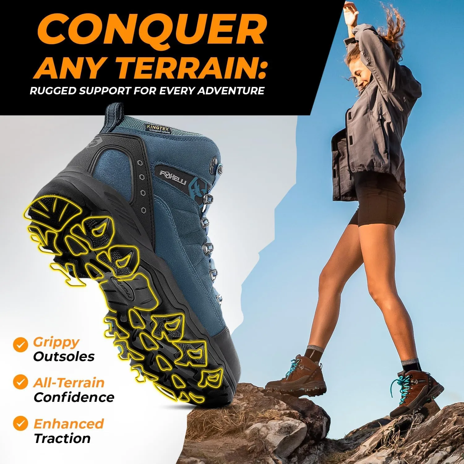 Foxelli Women’s Hiking Boots - Waterproof Lightweight & Breathable Suede Leather
