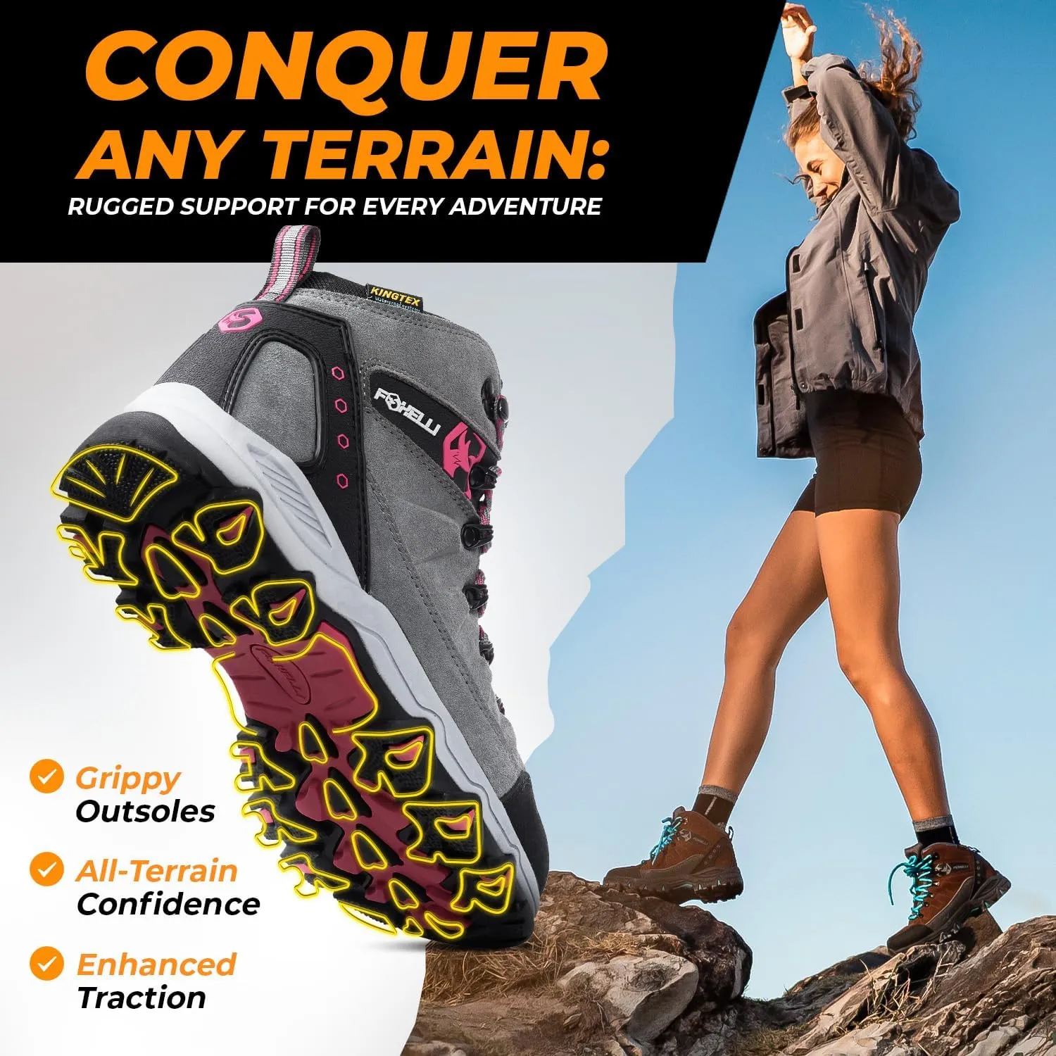 Foxelli Women’s Hiking Boots - Waterproof Lightweight & Breathable Suede Leather