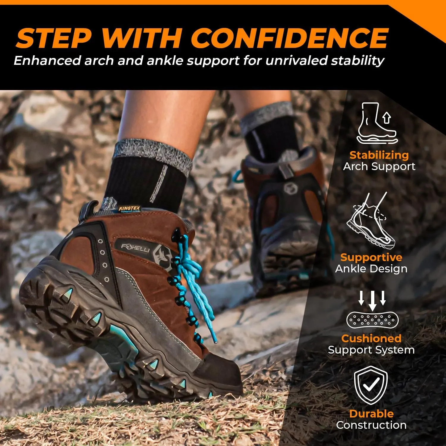 Foxelli Women’s Hiking Boots - Waterproof Lightweight & Breathable Suede Leather