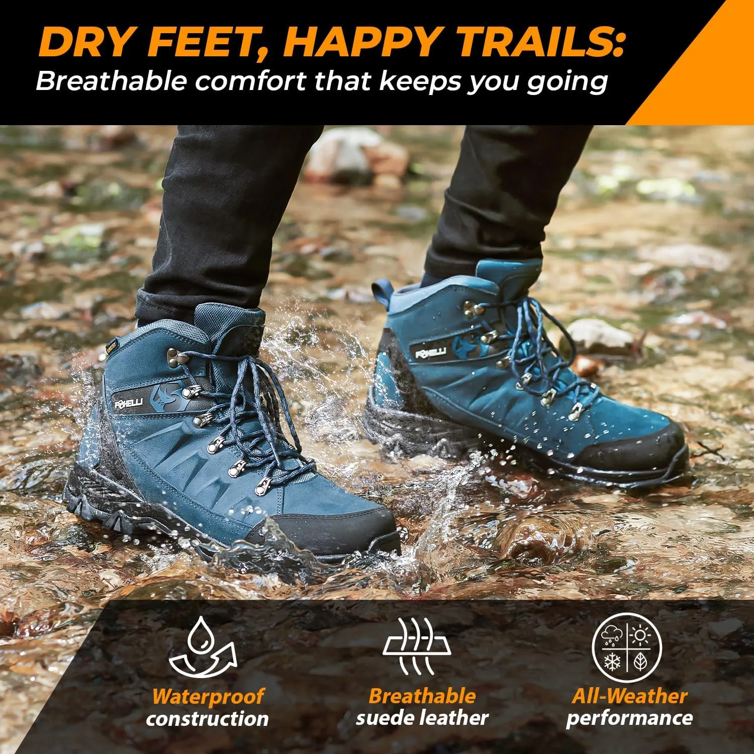 Foxelli Women’s Hiking Boots - Waterproof Lightweight & Breathable Suede Leather