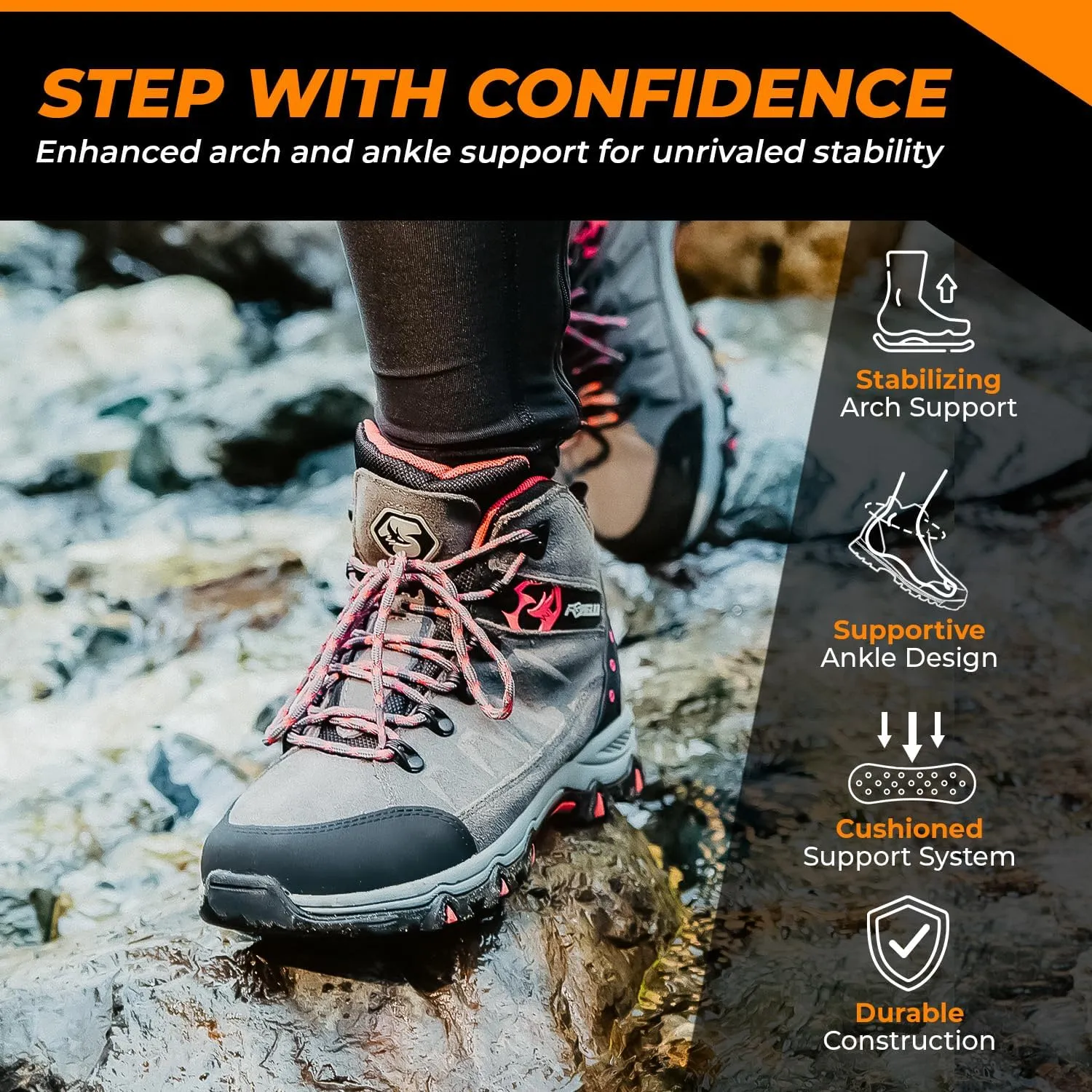 Foxelli Women’s Hiking Boots - Waterproof Lightweight & Breathable Suede Leather