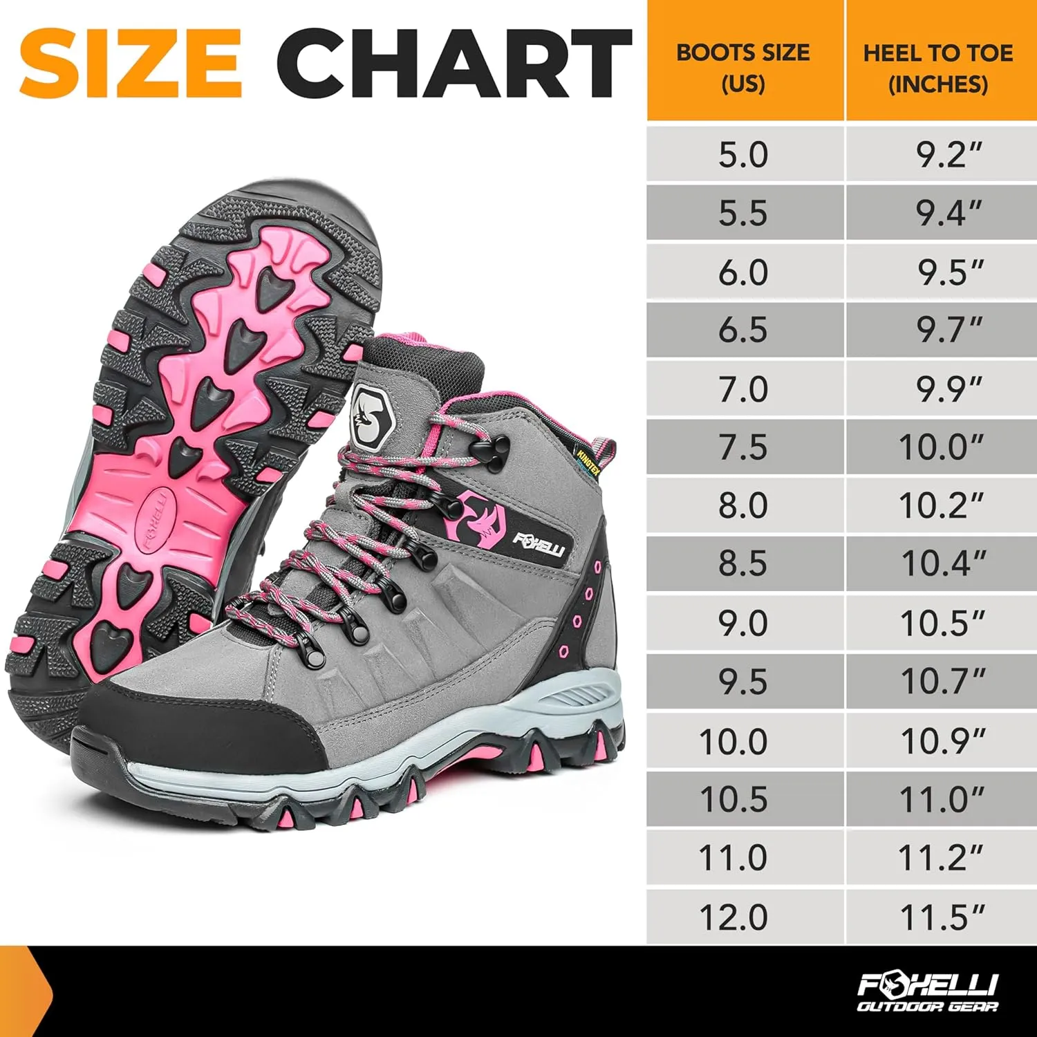 Foxelli Women’s Hiking Boots - Waterproof Lightweight & Breathable Suede Leather
