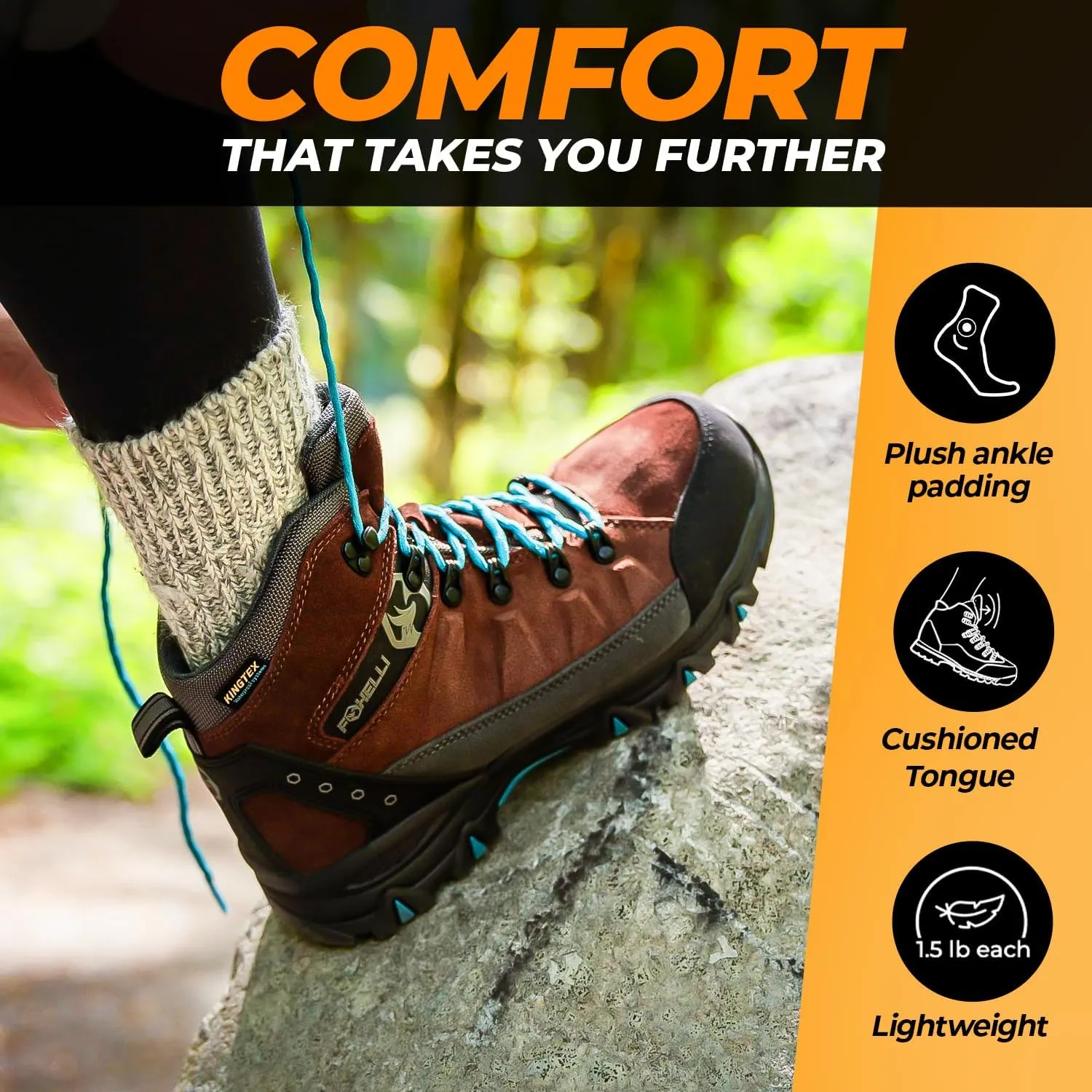Foxelli Women’s Hiking Boots - Waterproof Lightweight & Breathable Suede Leather
