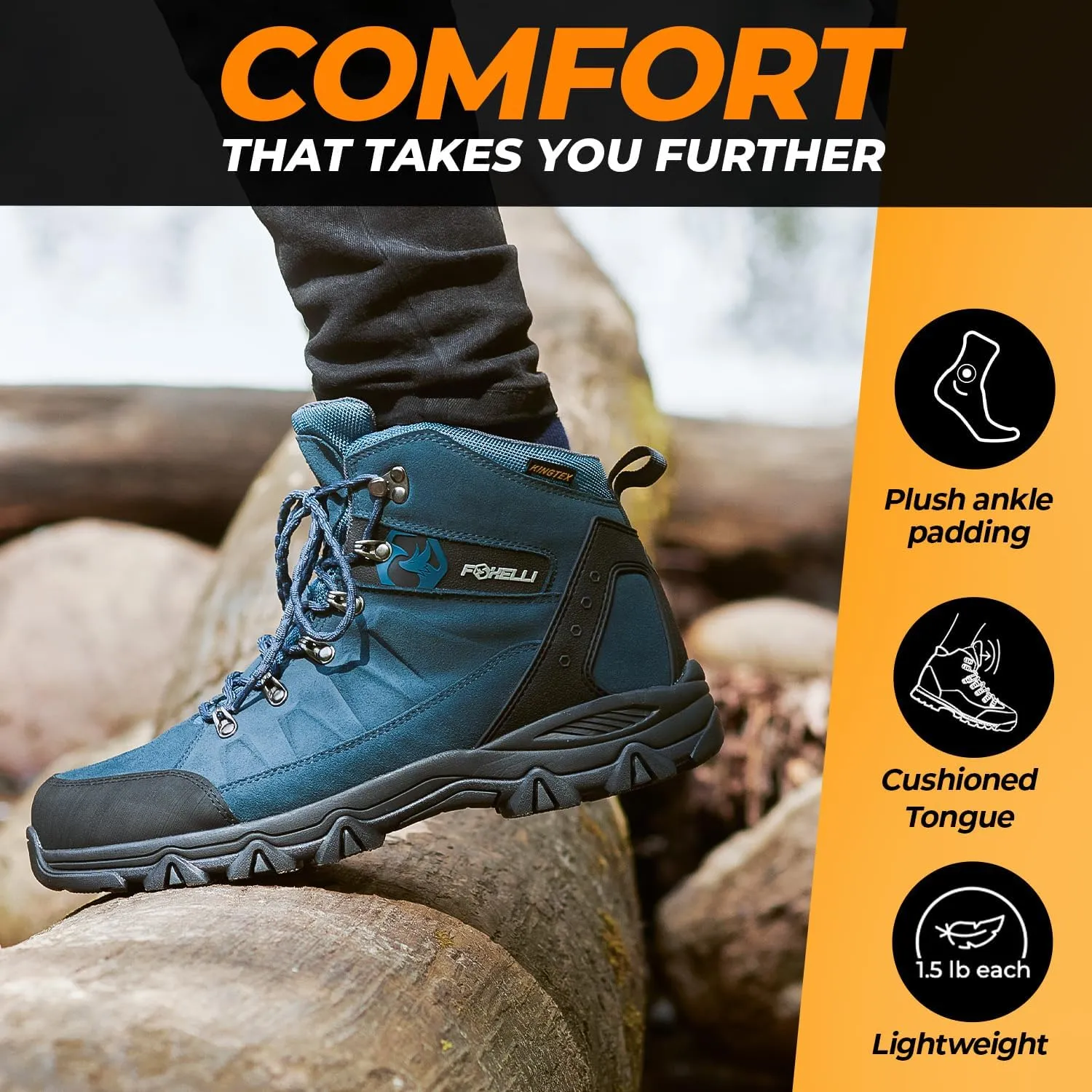 Foxelli Women’s Hiking Boots - Waterproof Lightweight & Breathable Suede Leather