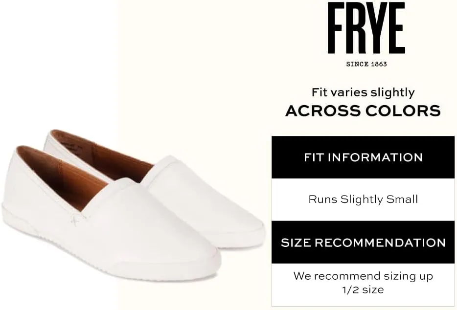 Frye Melanie Slip On Shoes for Women Crafted from Premium Leather with White Rubber Toe Bumpers and Soles, Leather Lining, and Removable Footbeds – 1 ¼” Outsole