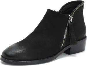 FSJ Women Fashion Zipper Low Chunky Heels Round Toe Classic Office Pull On Loafer Shoes Size 4-15 M US