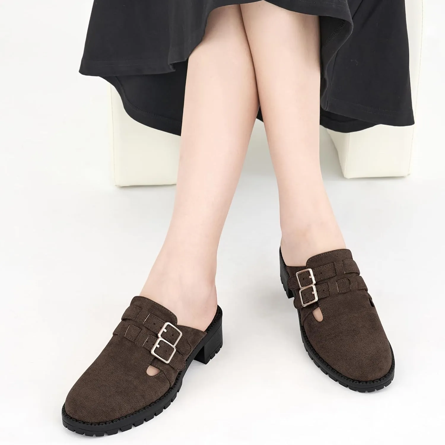 FUDYNMALC Womens Mules Chunky Clogs: Comfortable Slip On Dress Shoes Platform Backless Slides Loafers for Work Business Casual