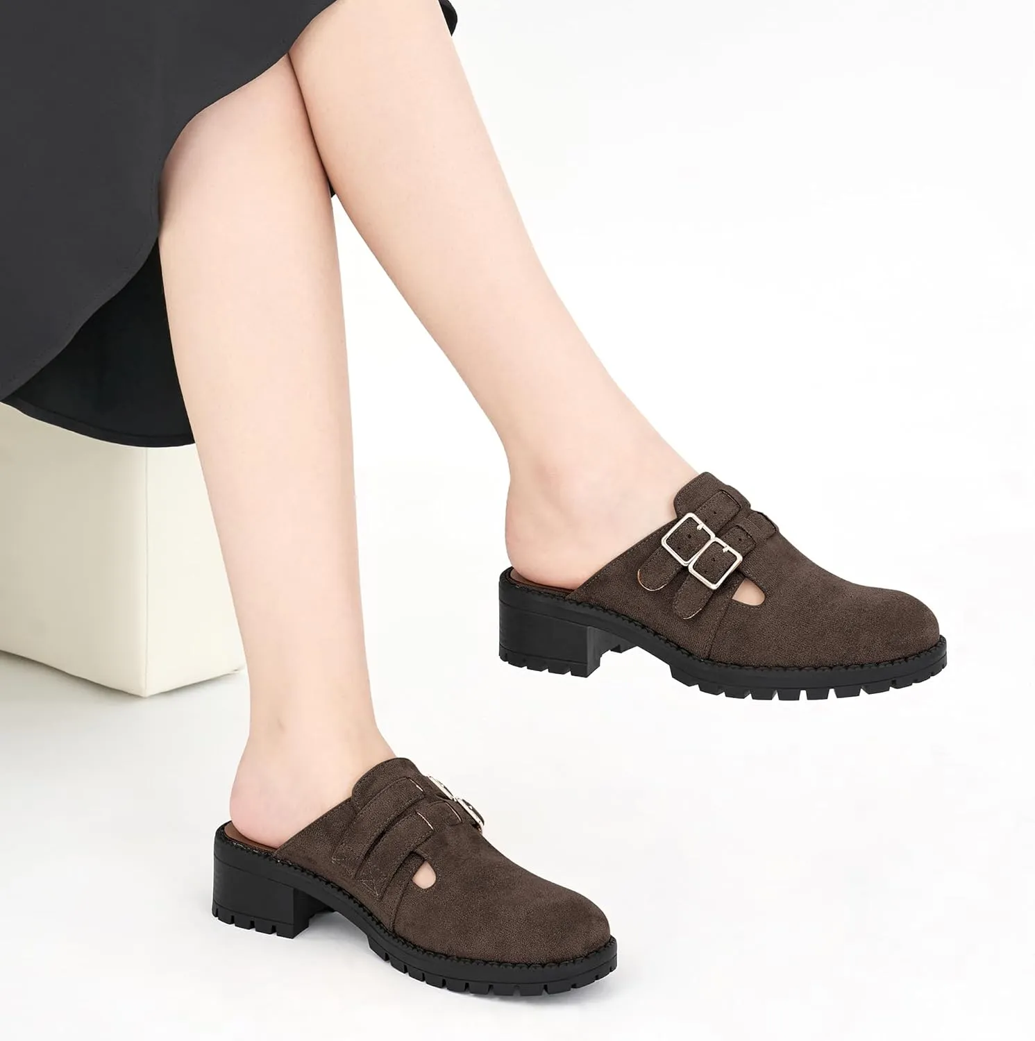 FUDYNMALC Womens Mules Chunky Clogs: Comfortable Slip On Dress Shoes Platform Backless Slides Loafers for Work Business Casual
