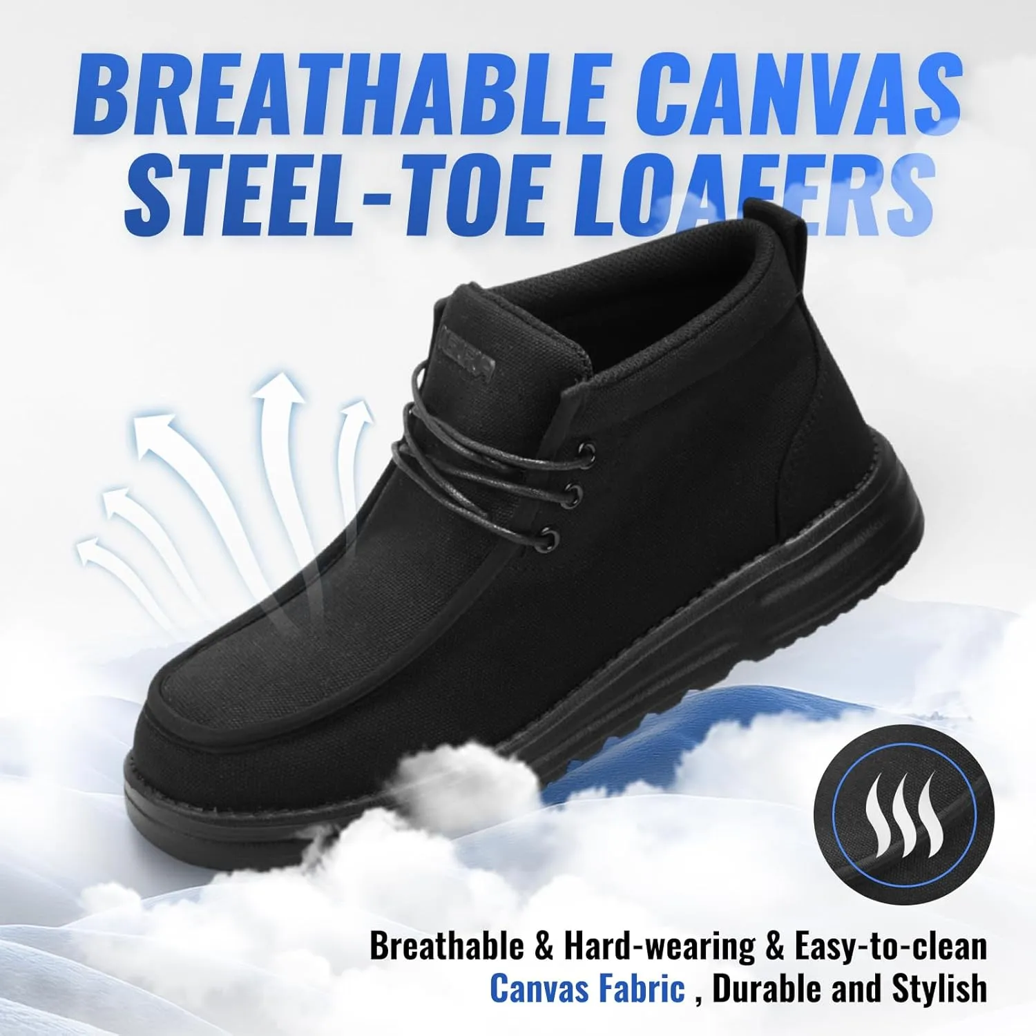 Furuian Steel Toe Shoes for Men High-top Safety Shoes for Men Lightweight Work Boots Canvas Steel Toe Sneakers Comfortable Work Loafers Zapatos De Trabajo para Hombres