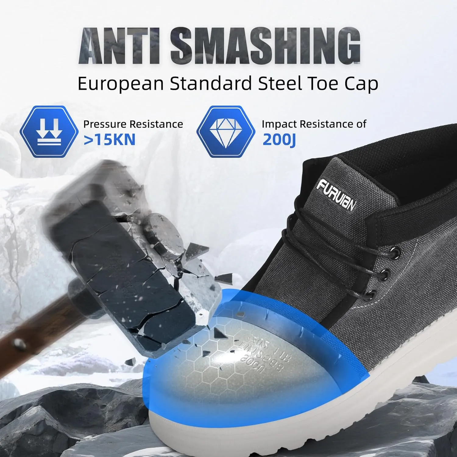 Furuian Steel Toe Shoes for Men High-top Safety Shoes for Men Lightweight Work Boots Canvas Steel Toe Sneakers Comfortable Work Loafers Zapatos De Trabajo para Hombres
