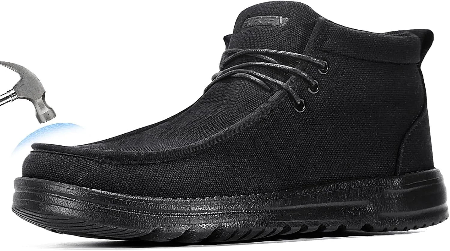 Furuian Steel Toe Shoes for Men High-top Safety Shoes for Men Lightweight Work Boots Canvas Steel Toe Sneakers Comfortable Work Loafers Zapatos De Trabajo para Hombres