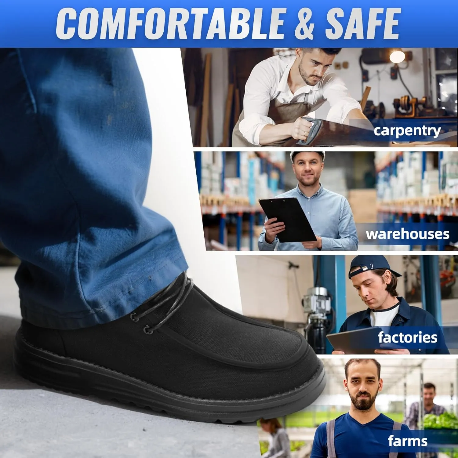 Furuian Steel Toe Shoes for Men High-top Safety Shoes for Men Lightweight Work Boots Canvas Steel Toe Sneakers Comfortable Work Loafers Zapatos De Trabajo para Hombres