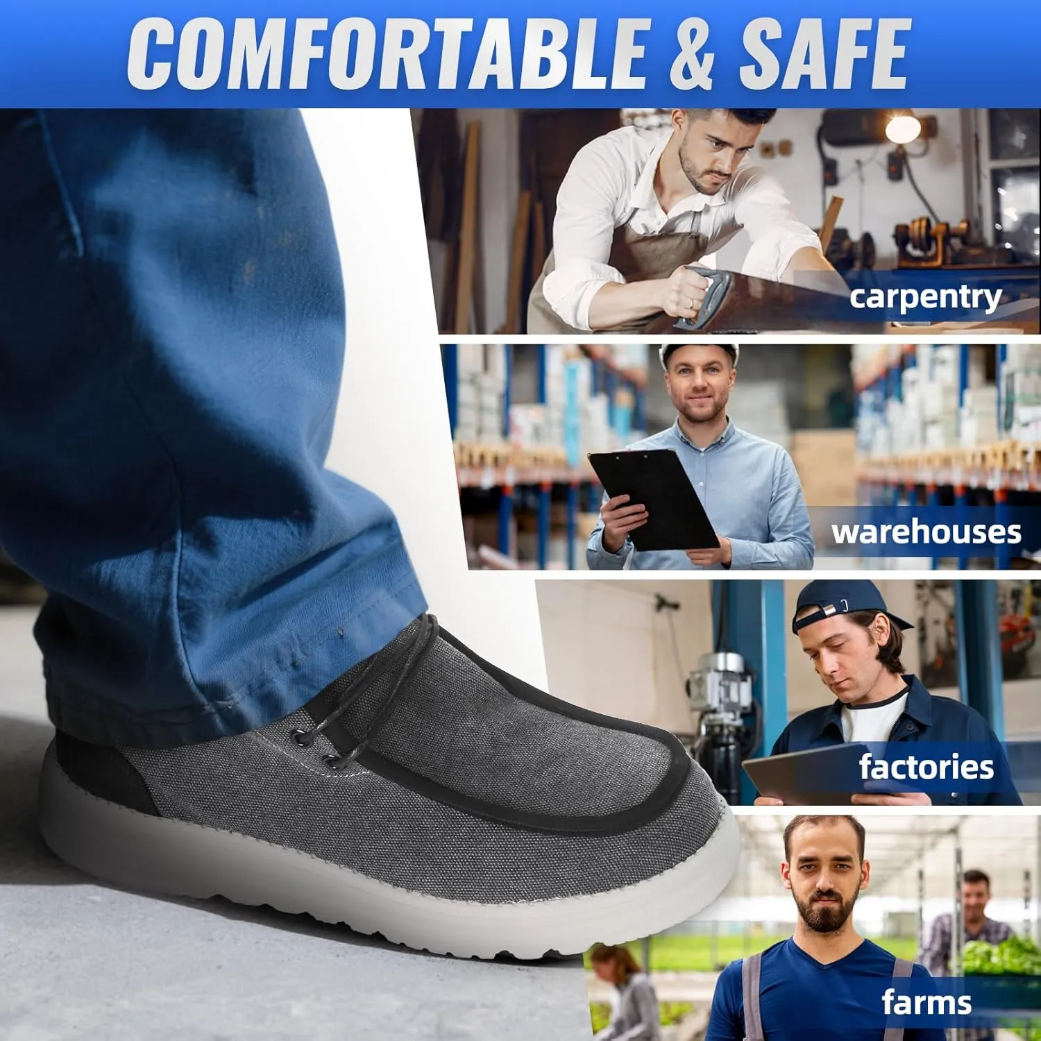Furuian Steel Toe Shoes for Men High-top Safety Shoes for Men Lightweight Work Boots Canvas Steel Toe Sneakers Comfortable Work Loafers Zapatos De Trabajo para Hombres