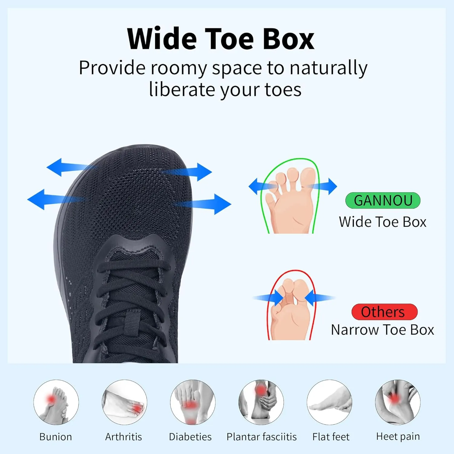 GANNOU Wide Toe Box Shoes Women Running Sneakers Wide Width Walking Tennis Shoes for Gym Workout Fitness