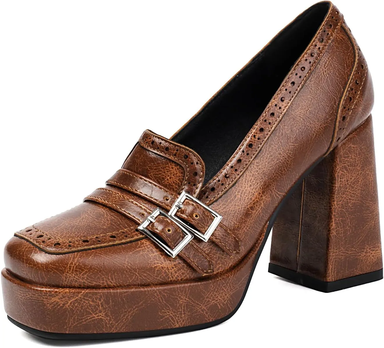Gicoiz Womens Chunky High Heeled Loafers Office Work Court Shoes