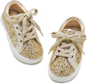 GINFIVE Toddler Girls Sneakers Little Girls Slip On Shoes Glitter Sneakers Toddler