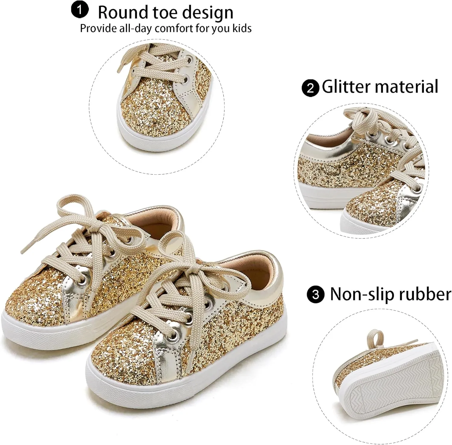 GINFIVE Toddler Girls Sneakers Little Girls Slip On Shoes Glitter Sneakers Toddler