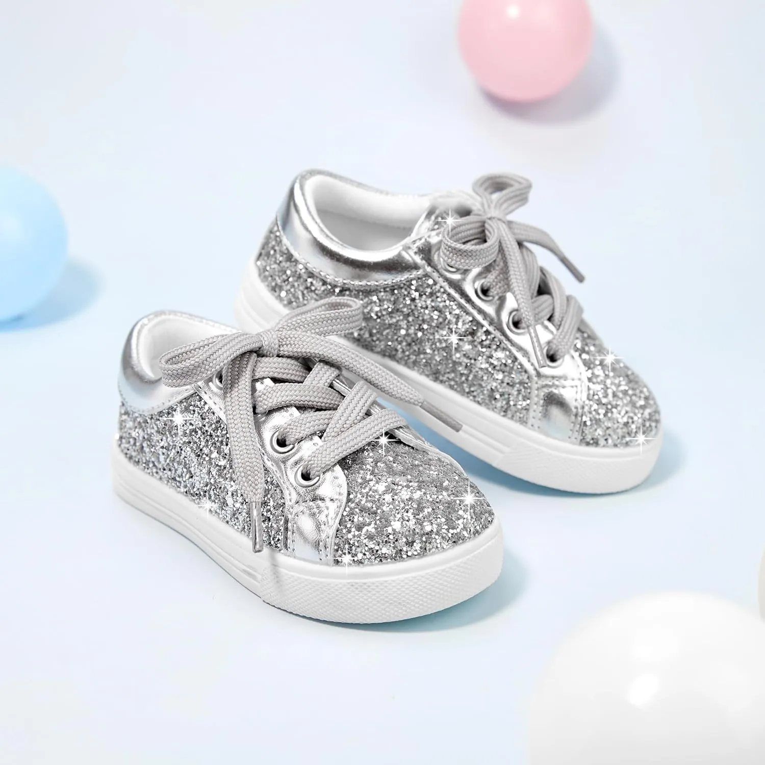 GINFIVE Toddler Girls Sneakers Little Girls Slip On Shoes Glitter Sneakers Toddler