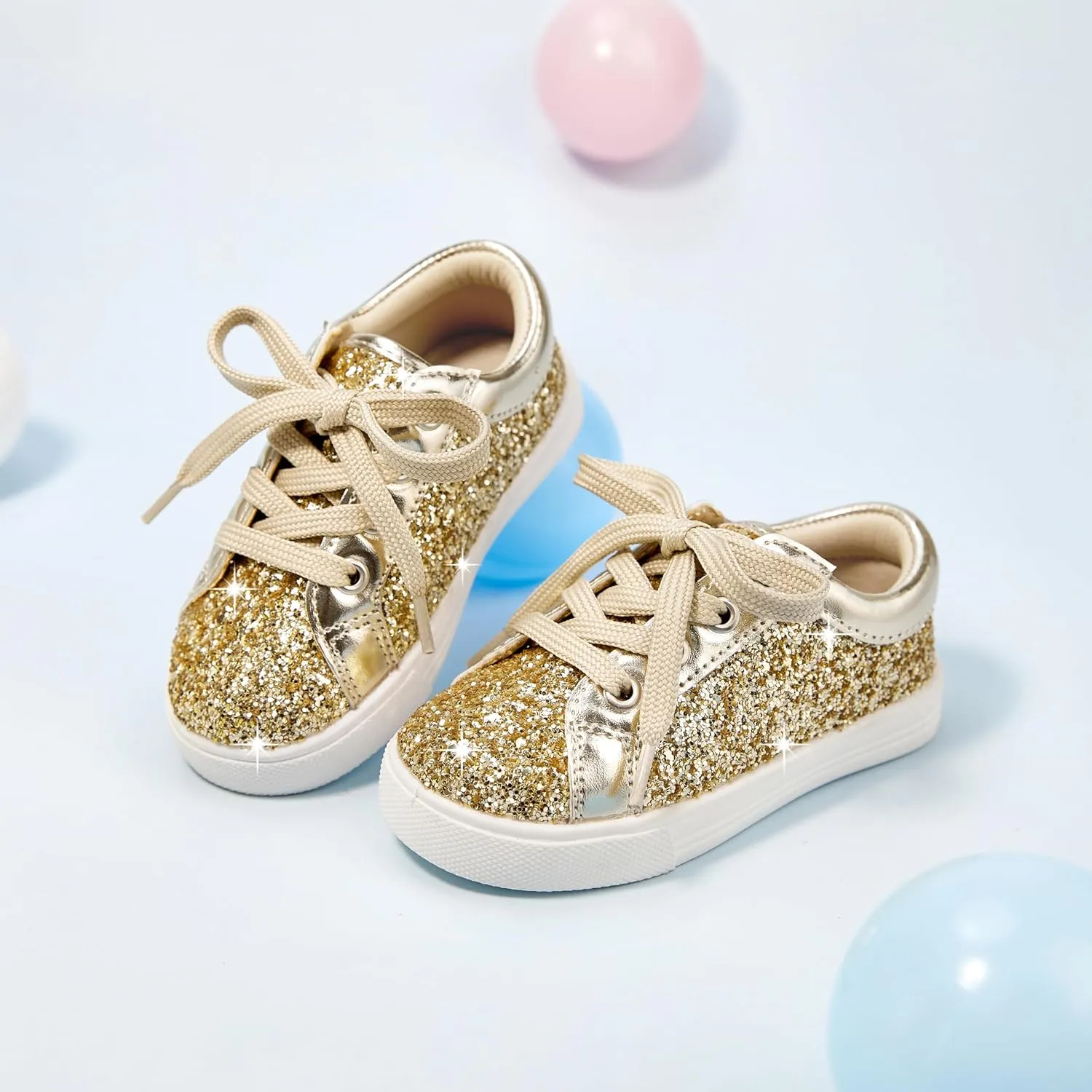 GINFIVE Toddler Girls Sneakers Little Girls Slip On Shoes Glitter Sneakers Toddler