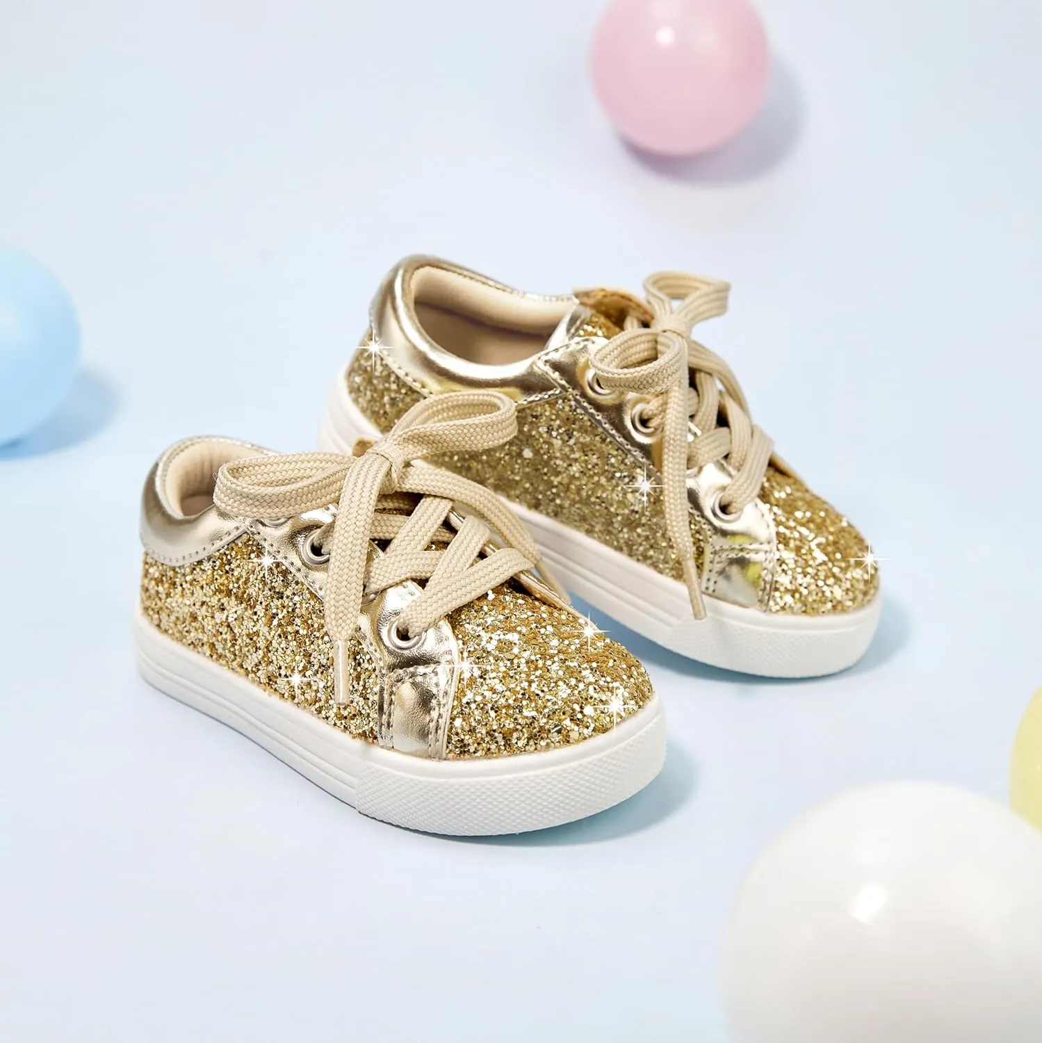 GINFIVE Toddler Girls Sneakers Little Girls Slip On Shoes Glitter Sneakers Toddler