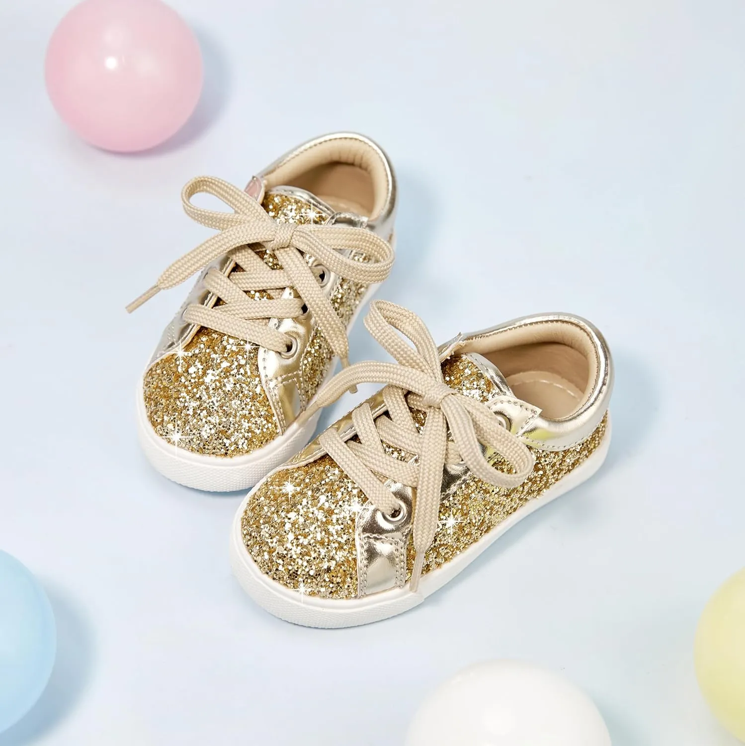 GINFIVE Toddler Girls Sneakers Little Girls Slip On Shoes Glitter Sneakers Toddler