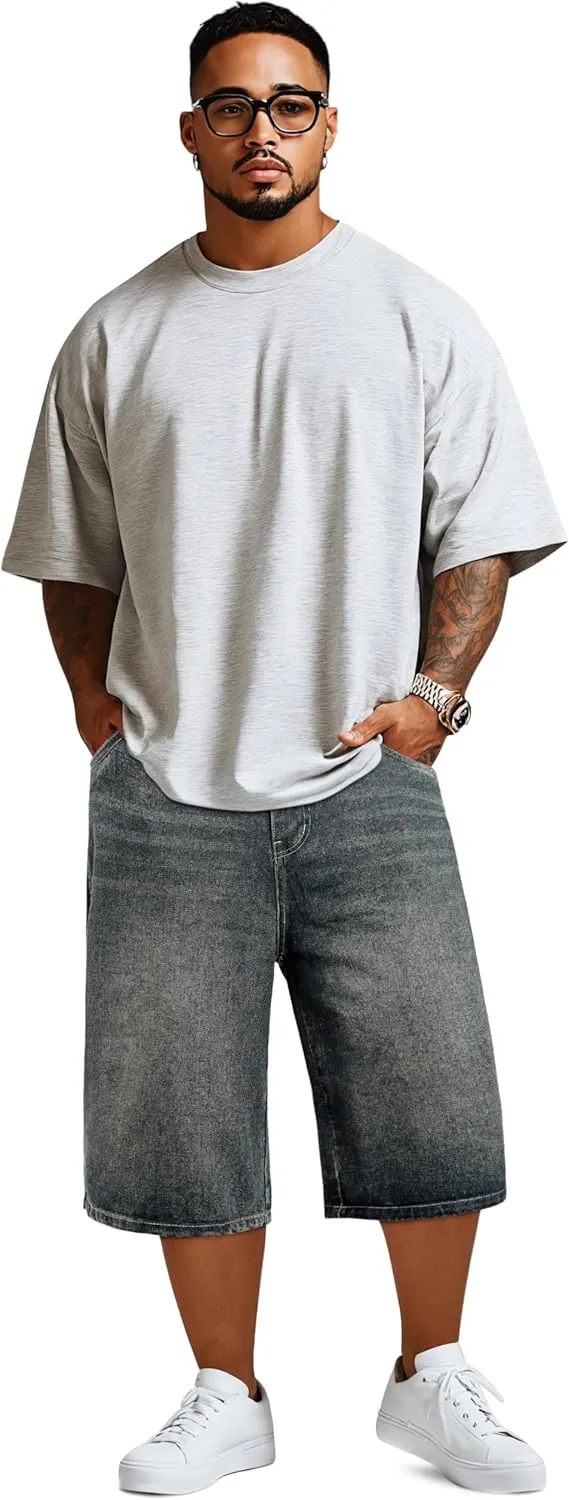 GINGTTO Mens Baggy Jean Shorts Loose Fit Long Denim Shorts Below Knee 15 Inch Inseam