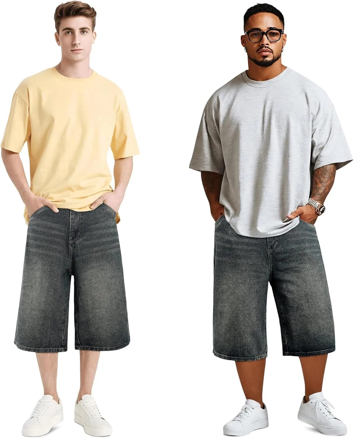 GINGTTO Mens Baggy Jean Shorts Loose Fit Long Denim Shorts Below Knee 15 Inch Inseam