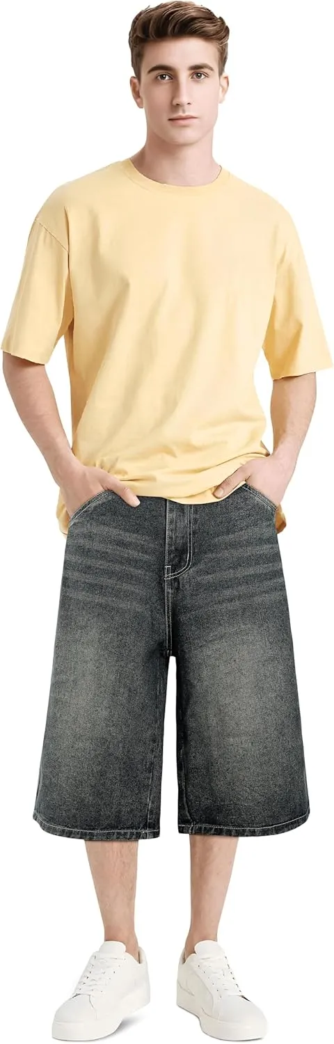 GINGTTO Mens Baggy Jean Shorts Loose Fit Long Denim Shorts Below Knee 15 Inch Inseam