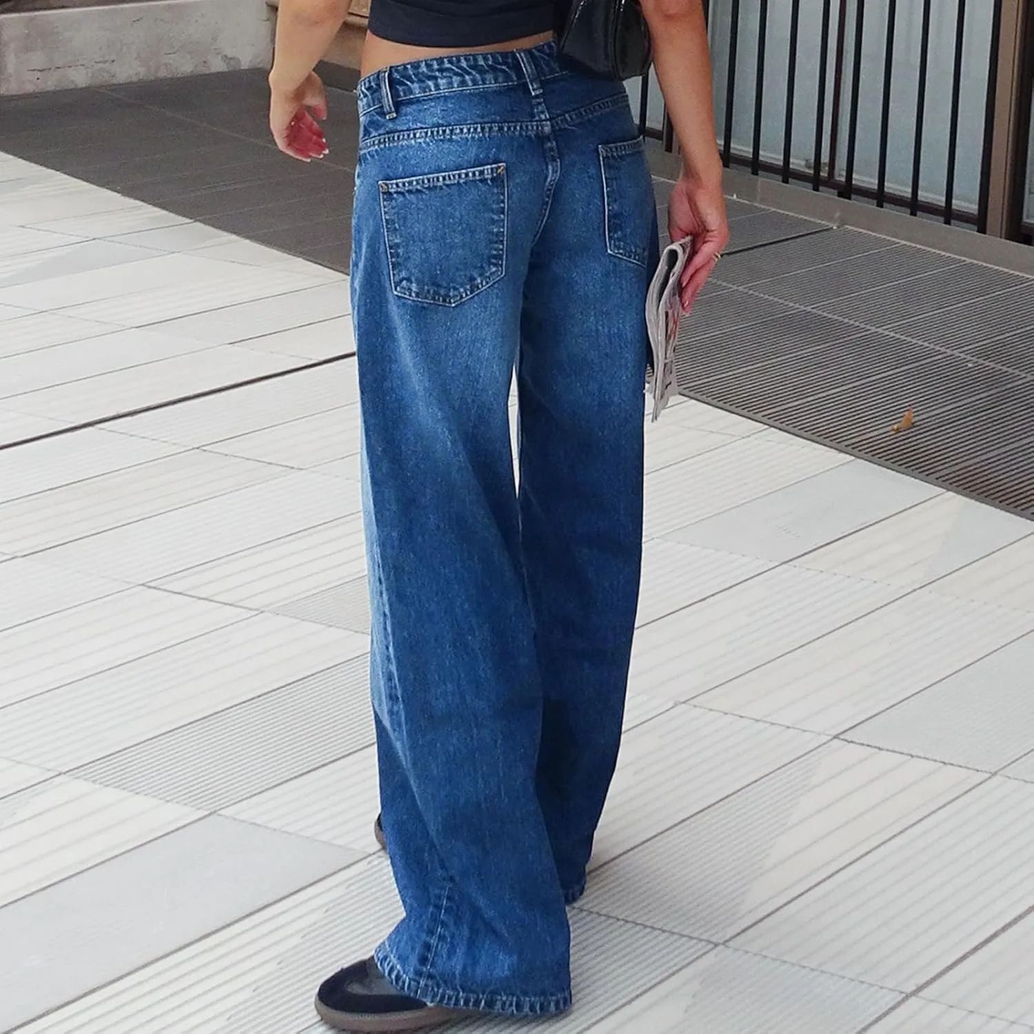 Giraropa Low Rise Baggy Jeans for Women Trendy Straight Wide Leg Y2K Boyfriend Jeans Denim Pants with Pocket Streetwear