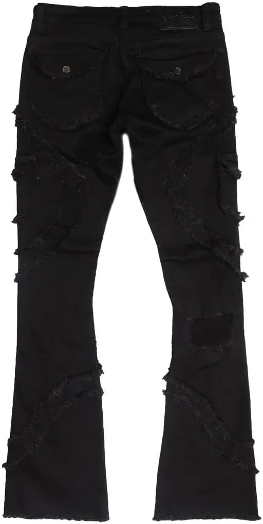 Giraropa Mens Black Stacked Jeans Slim Fit Ripped Jeans Destroyed Straight Denim Pants Harajuku Hip Hop Trouser Streetwear