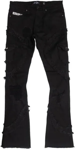 Giraropa Mens Black Stacked Jeans Slim Fit Ripped Jeans Destroyed Straight Denim Pants Harajuku Hip Hop Trouser Streetwear