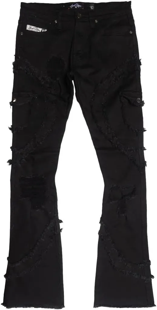 Giraropa Mens Black Stacked Jeans Slim Fit Ripped Jeans Destroyed Straight Denim Pants Harajuku Hip Hop Trouser Streetwear