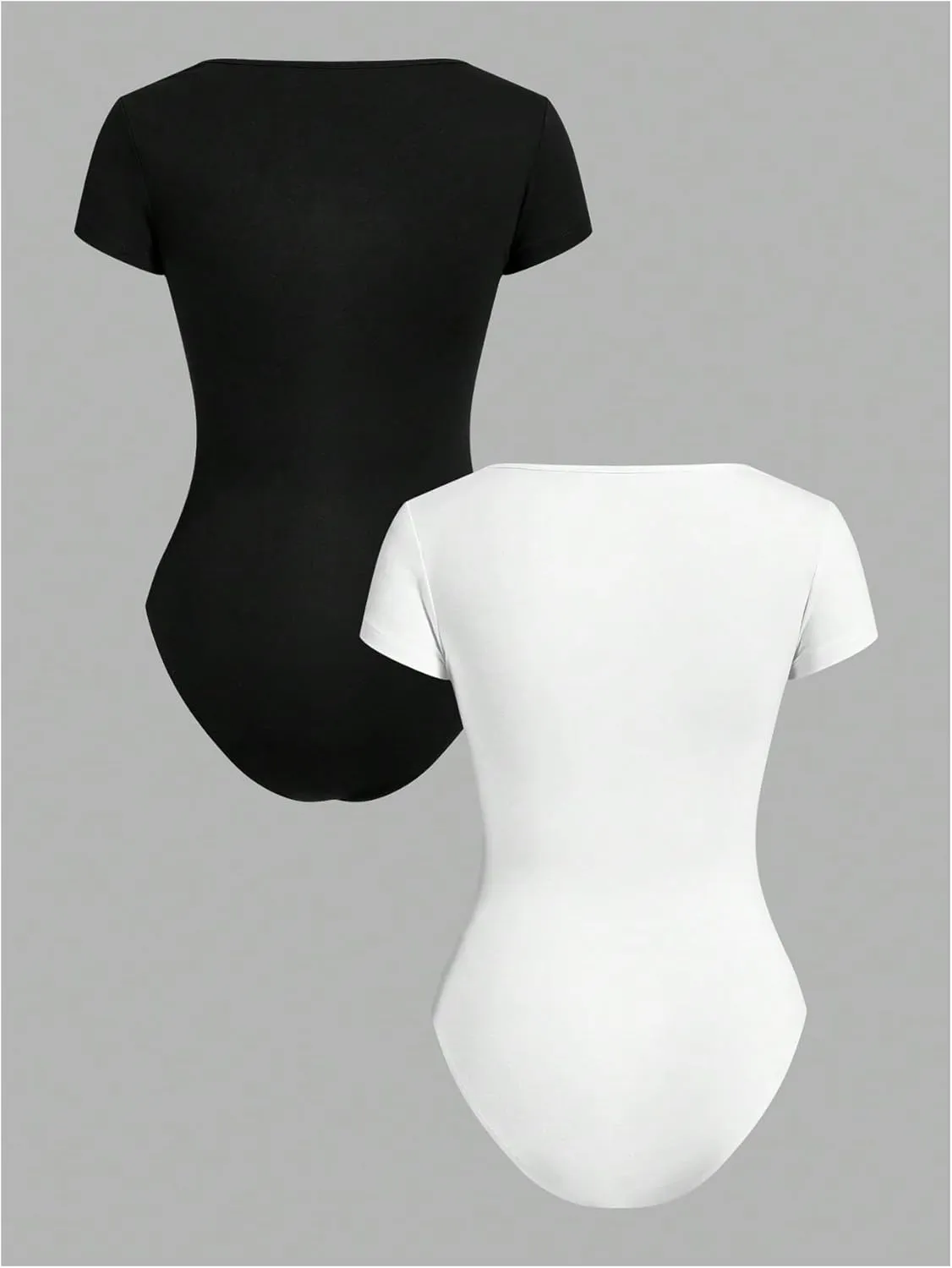 Girl's 2 Packs Square Neck Bodysuit Short Sleeve Shapewear Leotard Summer Tops Basic Tees