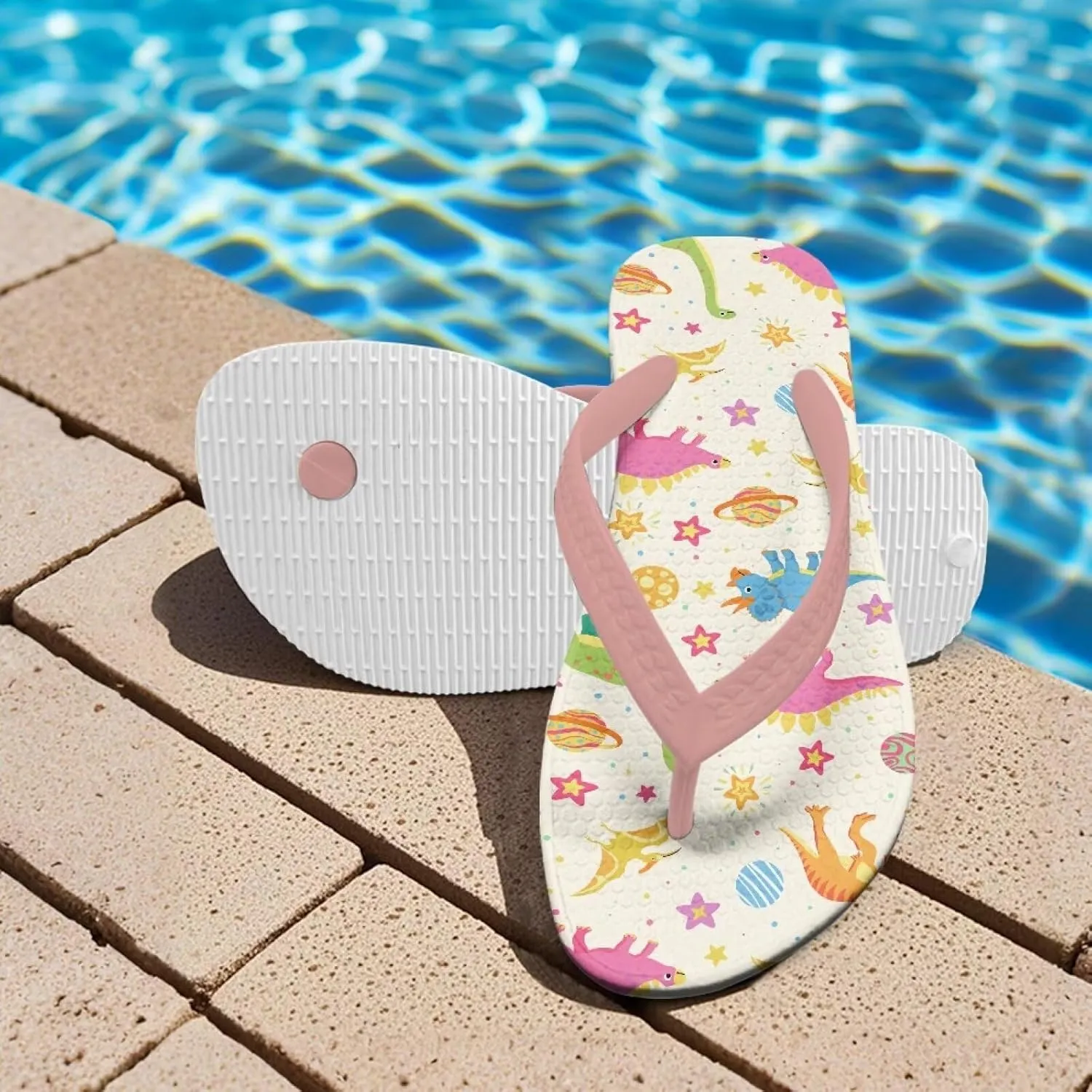 Girls Kids Beach Flip Flops Children's Flip Flops Basic Non-Slip Sole Sandals Pink Straps