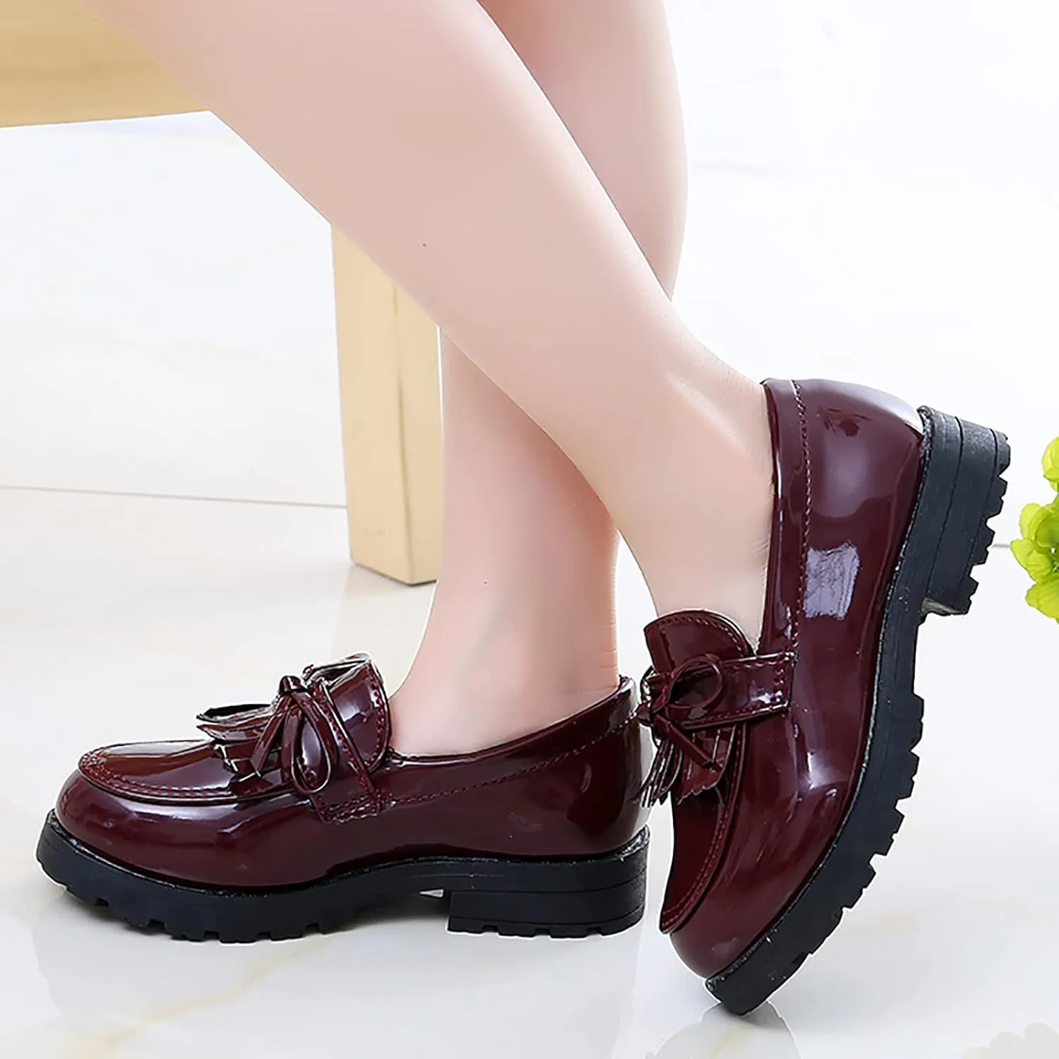 Girls Kids Mary Jane Shoes Rubber Sole Ankle Loafers Toddler Dress Dance Formal Sneakers Low Heel Lightweight Non Slip