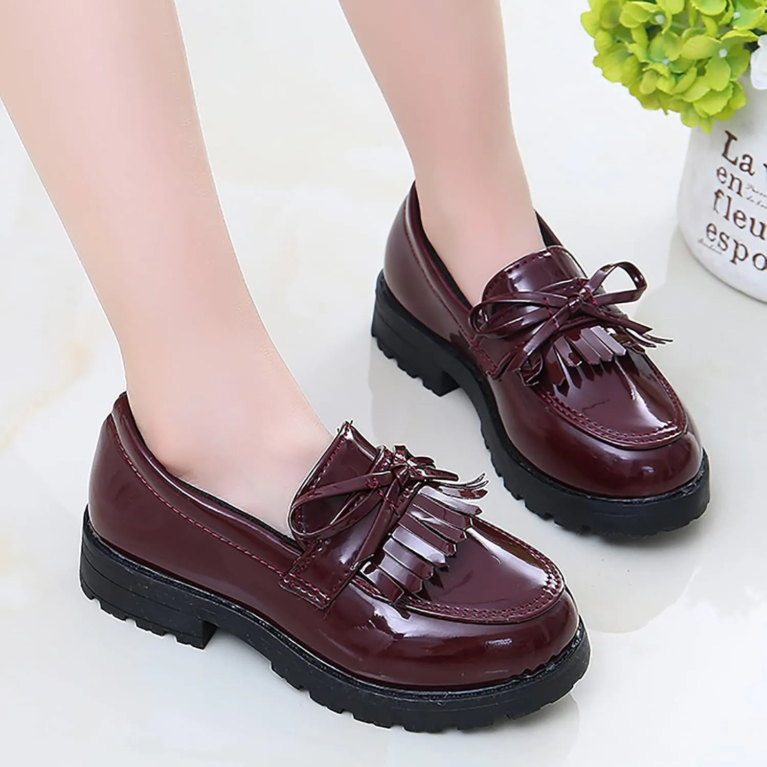 Girls Kids Mary Jane Shoes Rubber Sole Ankle Loafers Toddler Dress Dance Formal Sneakers Low Heel Lightweight Non Slip