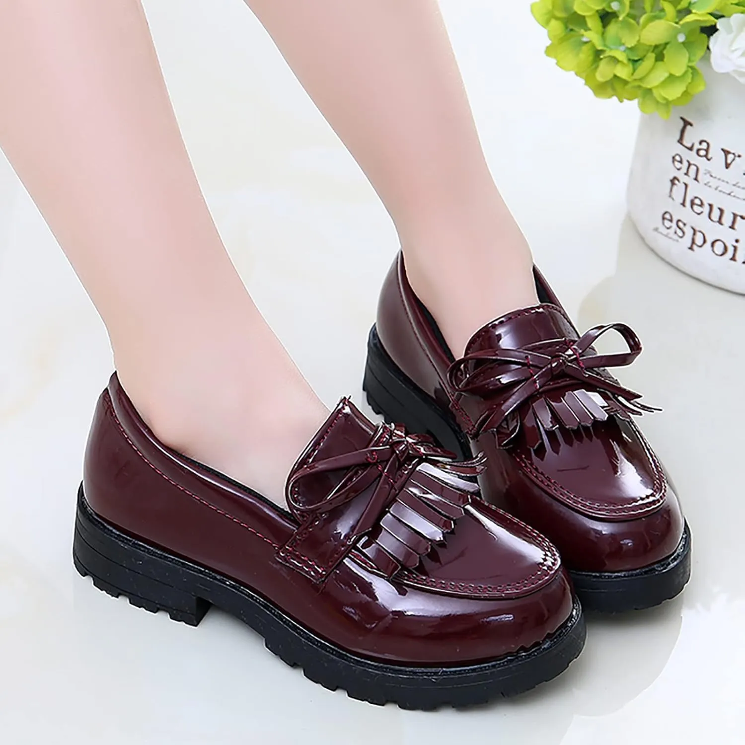 Girls Kids Mary Jane Shoes Rubber Sole Ankle Loafers Toddler Dress Dance Formal Sneakers Low Heel Lightweight Non Slip