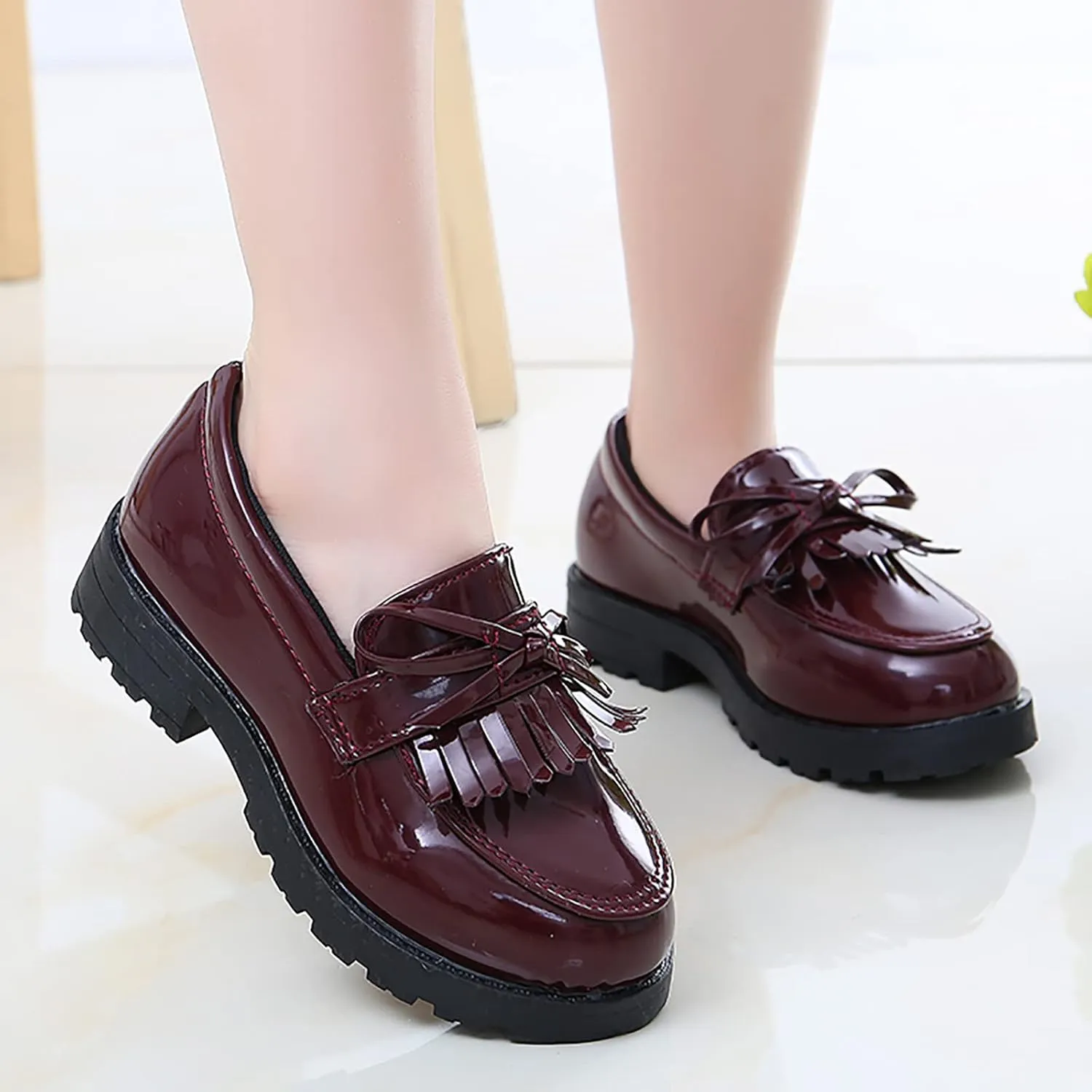Girls Kids Mary Jane Shoes Rubber Sole Ankle Loafers Toddler Dress Dance Formal Sneakers Low Heel Lightweight Non Slip