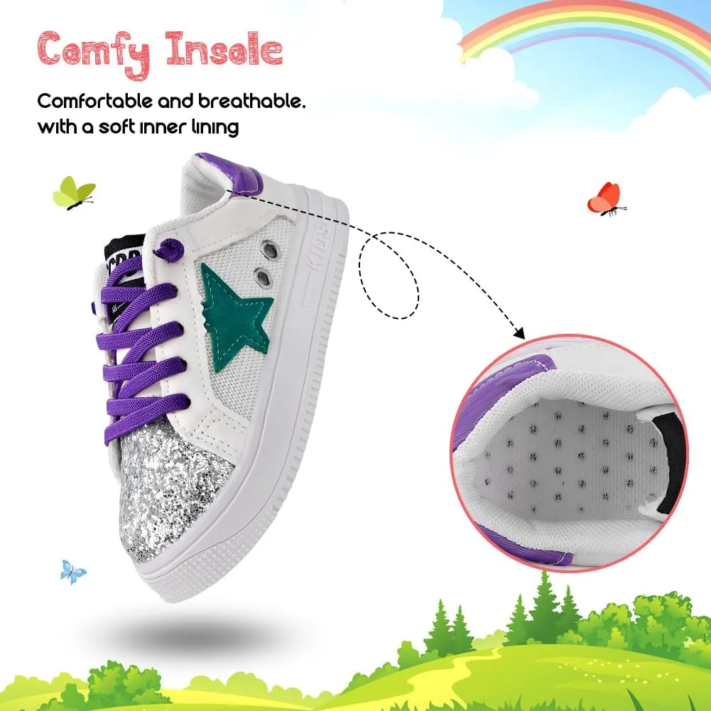 Girls Sneakers Glitter Tennis Shoes Lightweight Non-Slip Running Walking Shoes for Toddler/Little Kid/Big Kid
