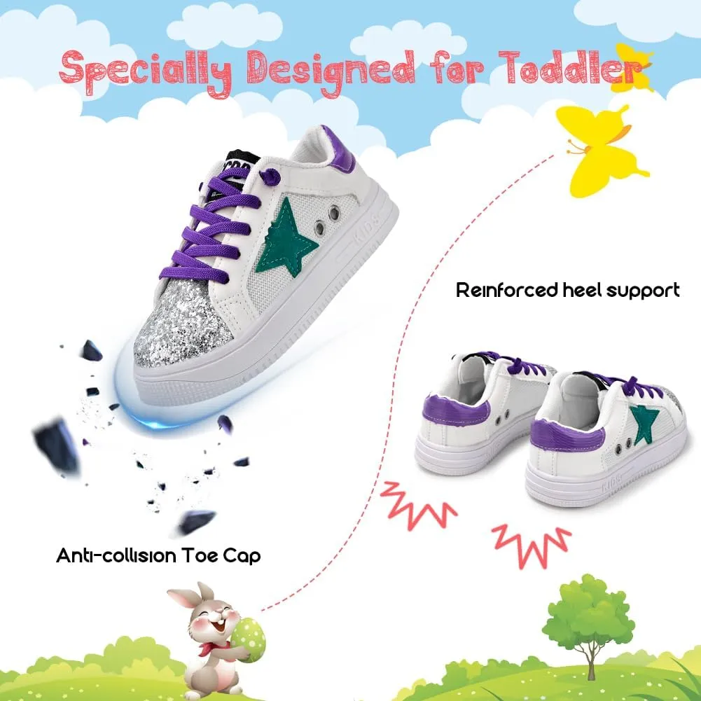 Girls Sneakers Glitter Tennis Shoes Lightweight Non-Slip Running Walking Shoes for Toddler/Little Kid/Big Kid