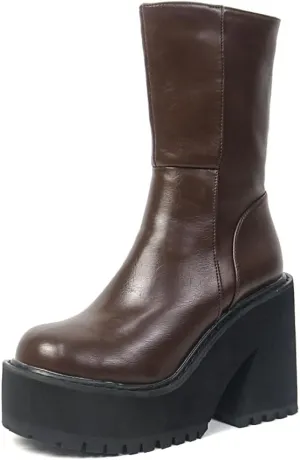 Goiphrri Ankle Boots for Women High Heel Platform Boots Round Toe Womens Work Combat Boots Fashion Punk Motorcycle Booties Black Block Heel Party Boots for Women
