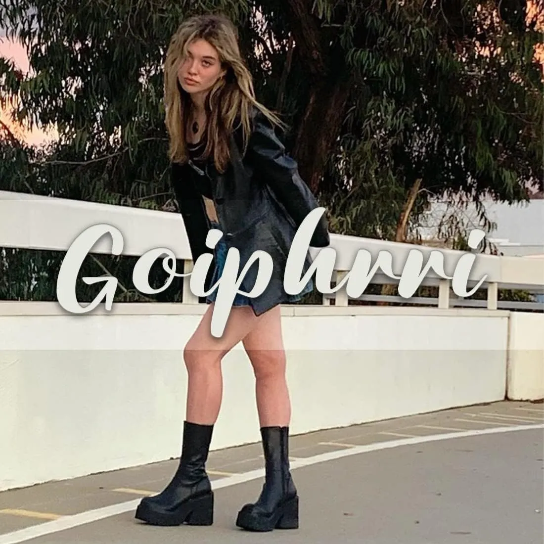 Goiphrri Platform Ankle Boots for Women High Heel Round Toe Womens Fashion Work Combat Boots Punk Motorcycle Booties Black Block Heel Party Booties