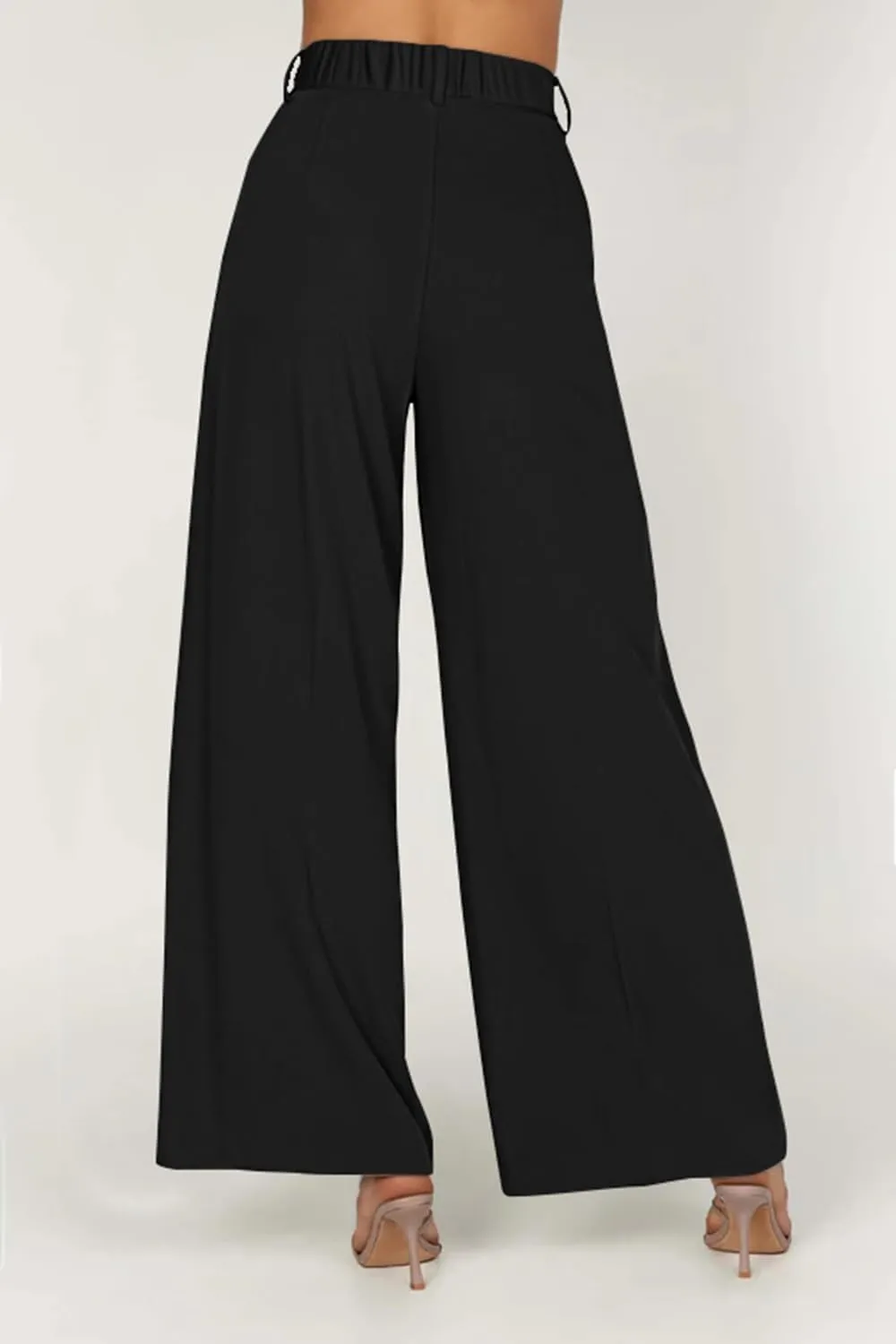 GOKATOSAU Women's Loose Fit High Elastic Waisted Wide Leg Straight Long Trousers Suit Pants