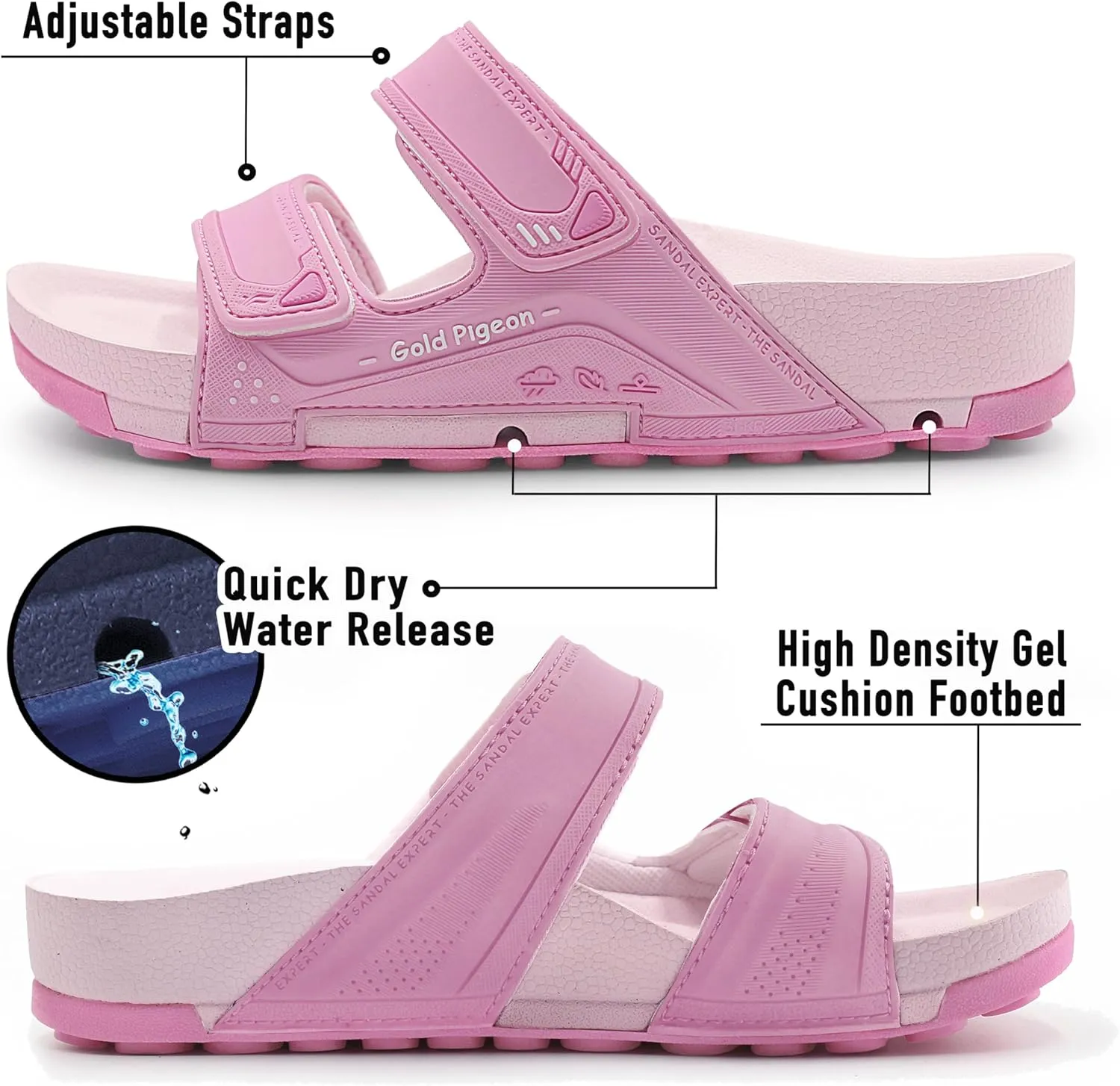 Gold Pigeon Shoes KIDS PIRO Llightweight Ortho Double Adjutable Slide Sandals for Boys and Girls
