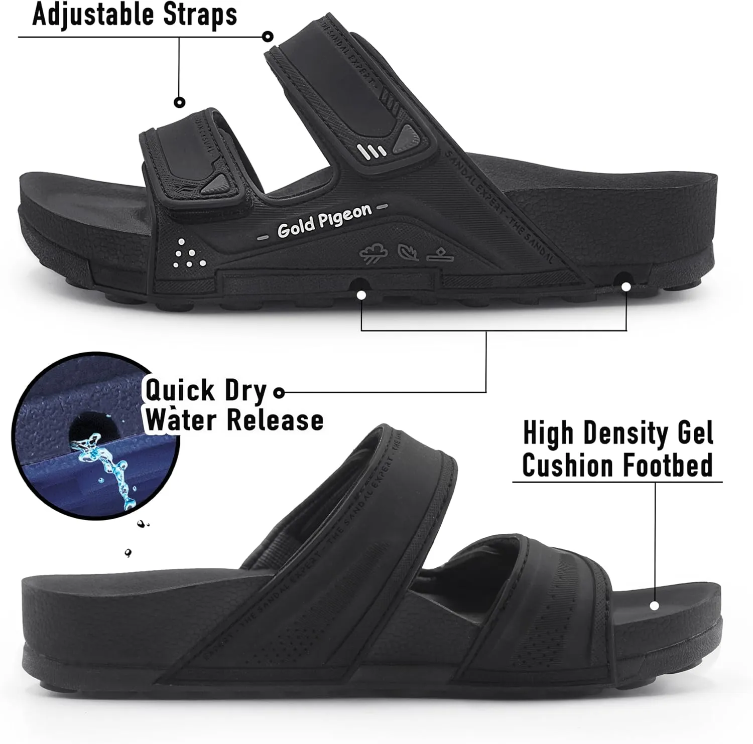 Gold Pigeon Shoes KIDS PIRO Llightweight Ortho Double Adjutable Slide Sandals for Boys and Girls