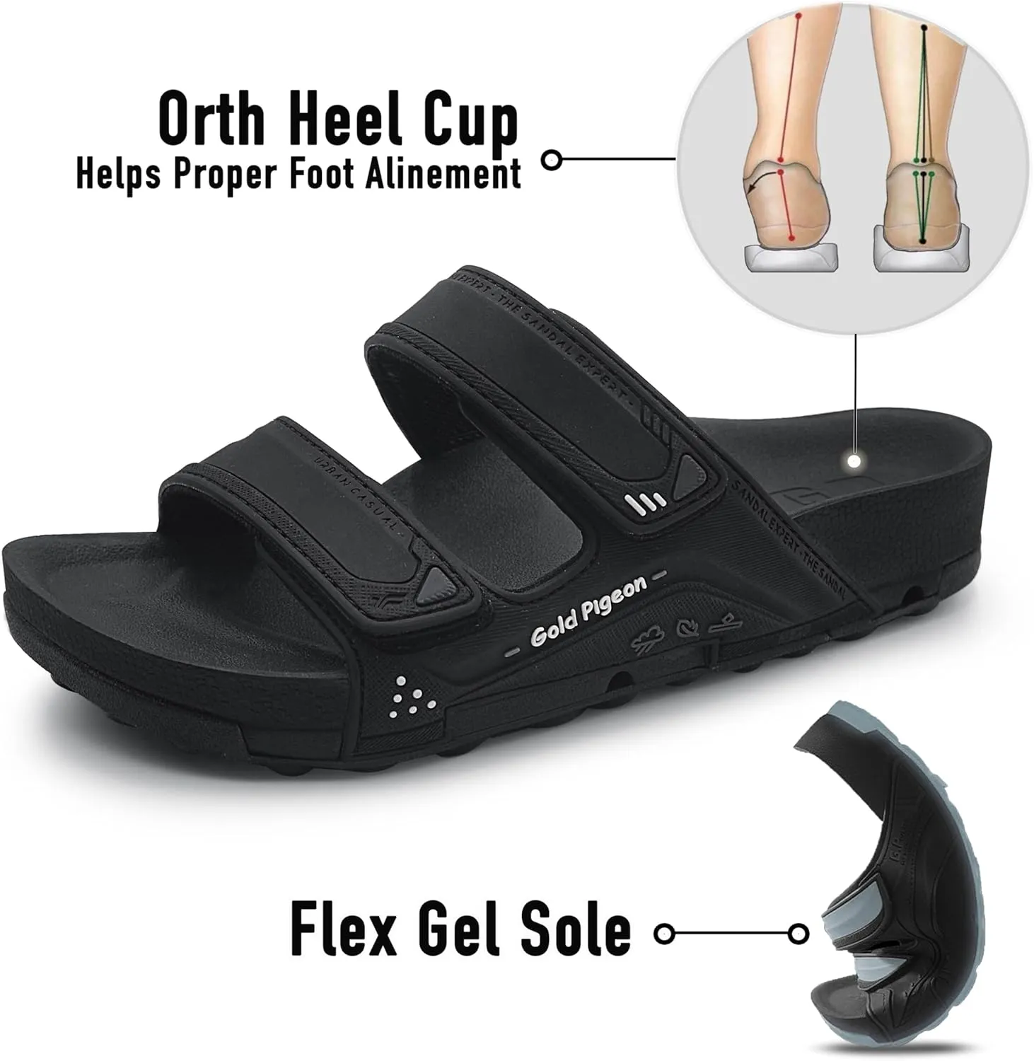 Gold Pigeon Shoes KIDS PIRO Llightweight Ortho Double Adjutable Slide Sandals for Boys and Girls