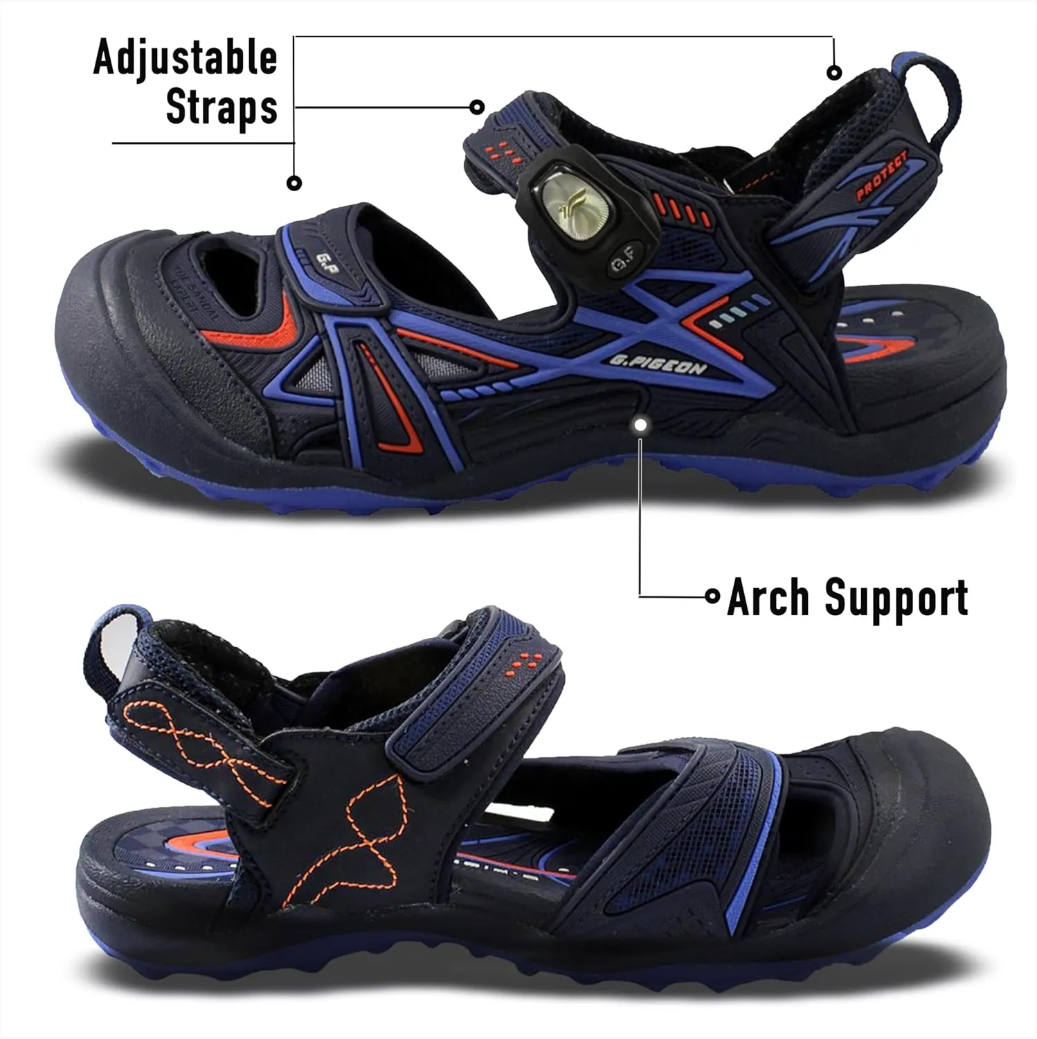 Gold Pigeon Shoes Kids TOE GUARD Easy Snap Lock Closed Toe Athlete Sandals