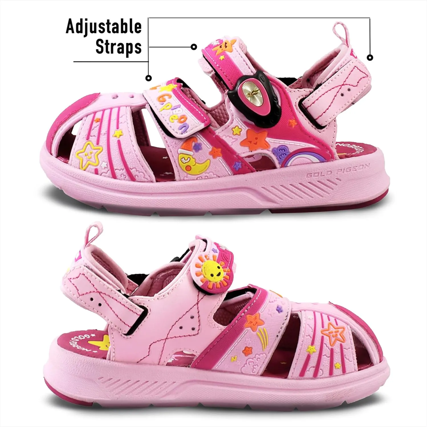 Gold Pigeon Shoes Kids TOE GUARD Easy Snap Lock Closed Toe Athlete Sandals