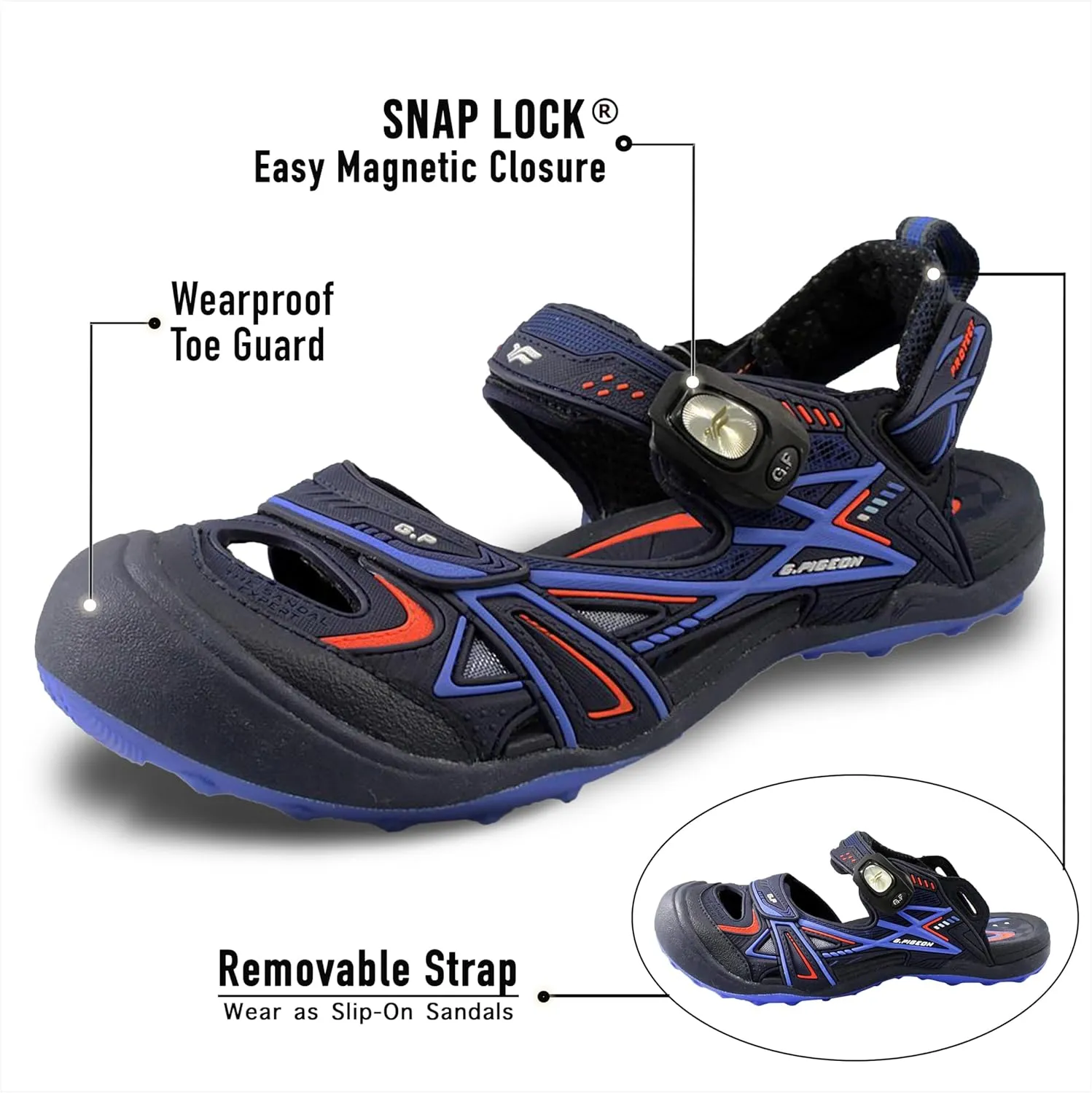 Gold Pigeon Shoes Kids TOE GUARD Easy Snap Lock Closed Toe Athlete Sandals