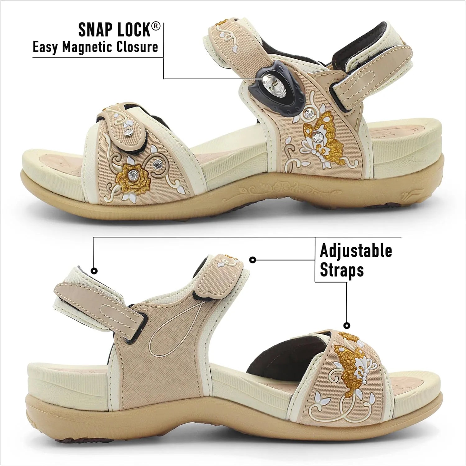 Gold Pigeon Shoes |SIGNATURE| Easy Snap Lock Comfort Ergonomic Walking Sandals for Women